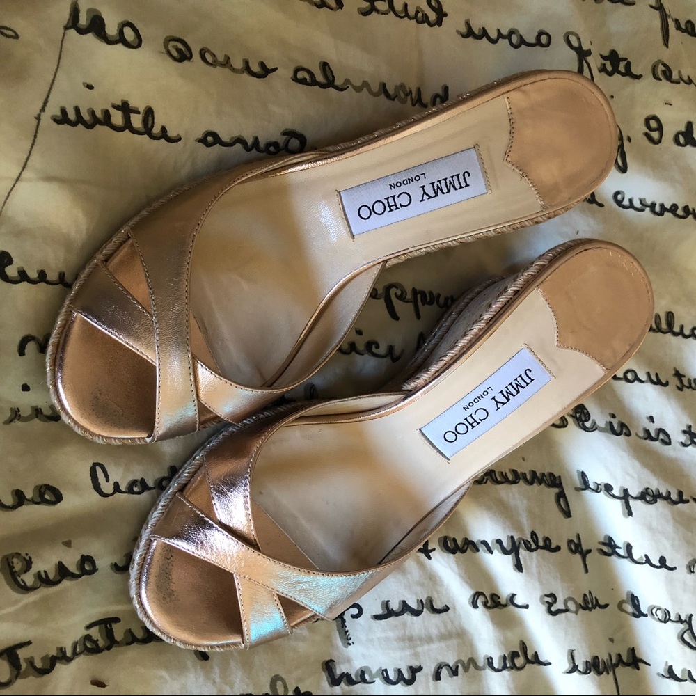 Jimmy Choo rose gold wedges